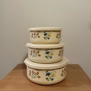 Vintage Kobe Floral Enamel Metal Nesting Bowls
